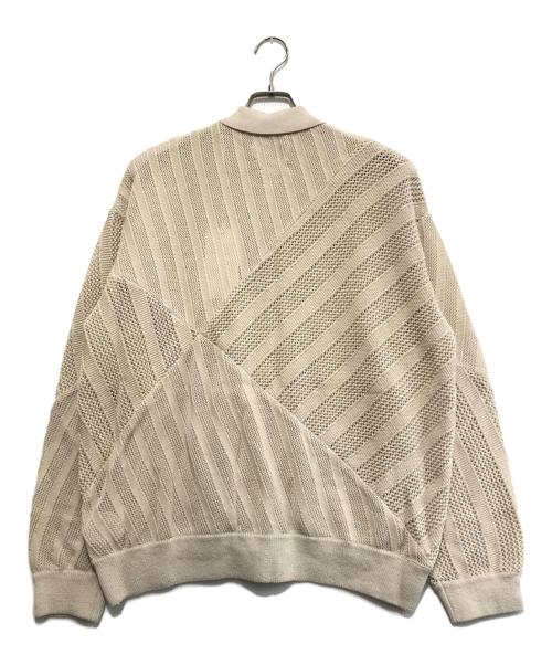 YOKE（ヨーク）YOKE (ヨーク) COTTON MESH STRIPE ZIP-UP CARDIGAN ベージュ サイズ:2の古着・服飾アイテム