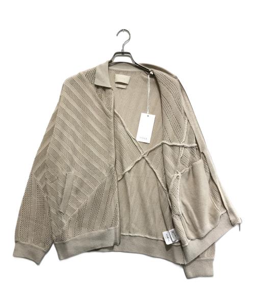 YOKE（ヨーク）YOKE (ヨーク) COTTON MESH STRIPE ZIP-UP CARDIGAN ベージュ サイズ:2の古着・服飾アイテム