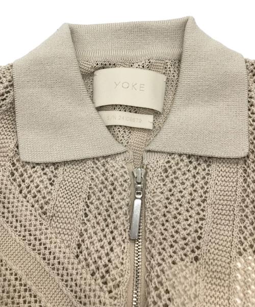YOKE（ヨーク）YOKE (ヨーク) COTTON MESH STRIPE ZIP-UP CARDIGAN ベージュ サイズ:2の古着・服飾アイテム