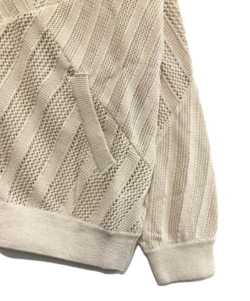 YOKE（ヨーク）YOKE (ヨーク) COTTON MESH STRIPE ZIP-UP CARDIGAN ベージュ サイズ:2の古着・服飾アイテム