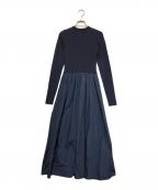 anuansアニュアンス）の古着「ニットドッキングタフタワンピース」｜ネイビー