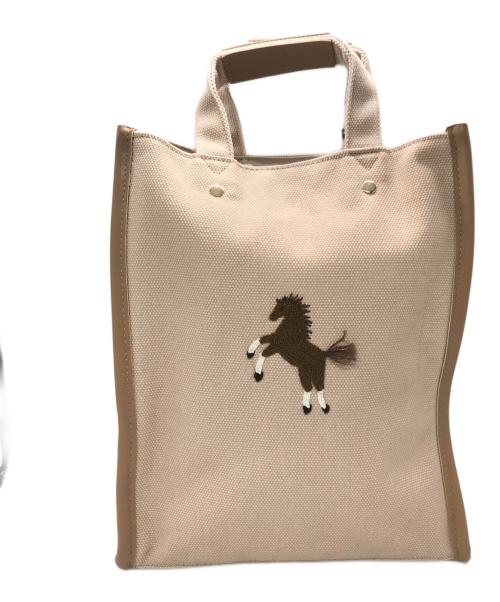 SEVEN TEN by MIHO KAWAHITO（セブン テン バイ ミホ カワヒト）SEVEN TEN by MIHO KAWAHITO (セブン テン バイ ミホ カワヒト) 馬刺繍ハンドバッグ ベージュの古着・服飾アイテム