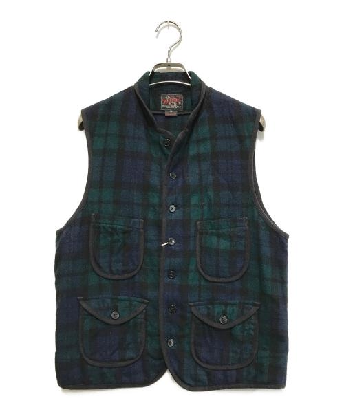 WOOLRICH（ウールリッチ）WOOLRICH (ウールリッチ) RAIL ROAD VEST グリーン×ネイビー サイズ:Mの古着・服飾アイテム