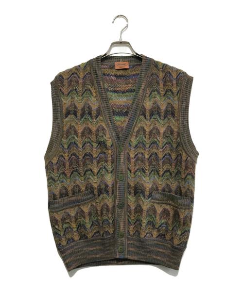missoni（ミッソーニ）MISSONI (ミッソーニ) モヘヤブレンドニットベスト ブラウン×イエロー サイズ:52の古着・服飾アイテム