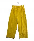 MAISON SPECIALメゾンスペシャル）の古着「クラッシュスウェットプライムワイドピンタックイージーパンツ」｜イエロー