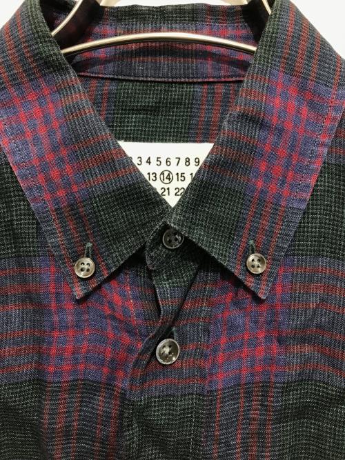 Maison Margiela（メゾンマルジェラ）Maison Margiela (メゾンマルジェラ) ボタンダウンリネンチェックシャツ パープル×グリーン サイズ:39の古着・服飾アイテム
