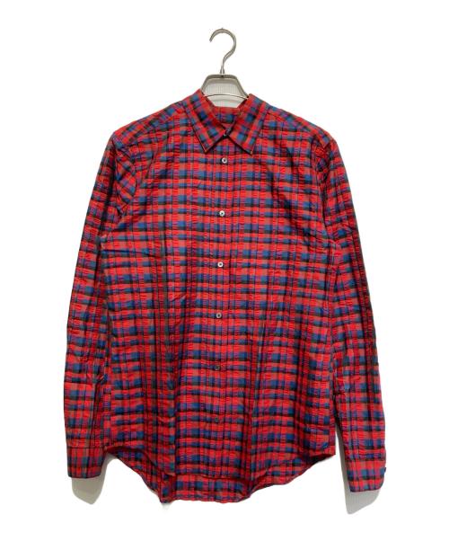 LOUIS VUITTON（ルイ ヴィトン）LOUIS VUITTON (ルイ ヴィトン) シルクチェックシャツ レッド×ブルー サイズ:Lの古着・服飾アイテム