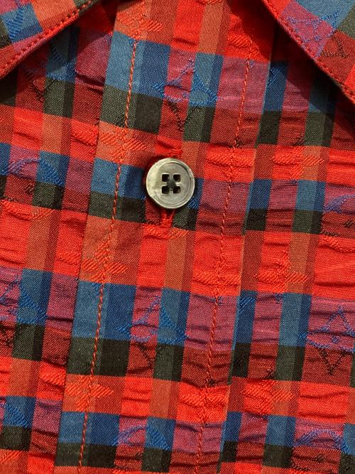 LOUIS VUITTON（ルイ ヴィトン）LOUIS VUITTON (ルイ ヴィトン) シルクチェックシャツ レッド×ブルー サイズ:Lの古着・服飾アイテム