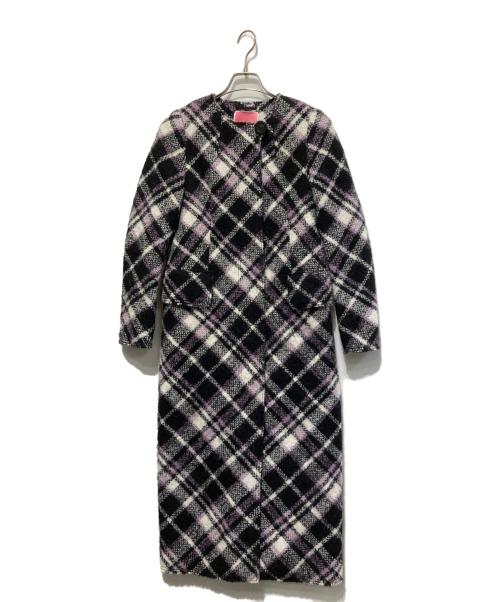 Kate Spade（ケイトスペード）Kate Spade (ケイトスペード) ウールブレンドチェックコート ブラック×パープル サイズ:2の古着・服飾アイテム