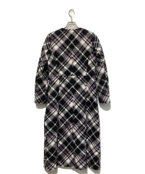 Kate Spade（ケイトスペード）Kate Spade (ケイトスペード) ウールブレンドチェックコート ブラック×パープル サイズ:2の古着・服飾アイテム