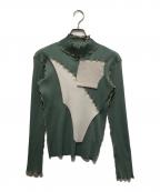 todo kotohayokozawaトゥードゥー コトハヨコザワ）の古着「ハイネックプリーツカットソー」｜ホワイト×グリーン