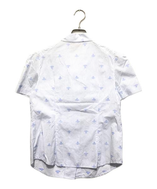 Vivienne Westwood（ヴィヴィアンウエストウッド）Vivienne Westwood (ヴィヴィアンウエストウッド) ストライプボウタイブラウス ホワイト×ブルー サイズ:3の古着・服飾アイテム