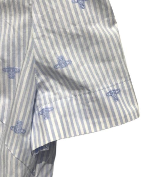 Vivienne Westwood（ヴィヴィアンウエストウッド）Vivienne Westwood (ヴィヴィアンウエストウッド) ストライプボウタイブラウス ホワイト×ブルー サイズ:3の古着・服飾アイテム