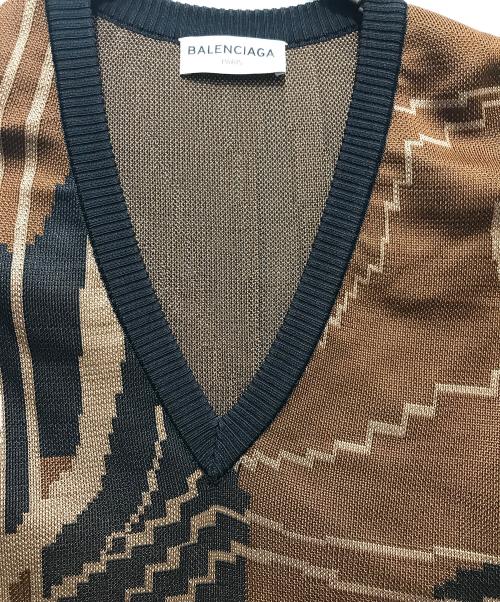 BALENCIAGA（バレンシアガ）BALENCIAGA (バレンシアガ) 16AWカットデザインニットベスト ブラック×ブラウン サイズ:34の古着・服飾アイテム