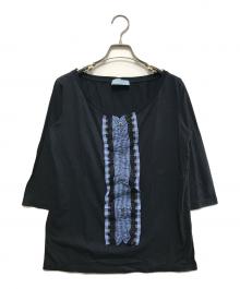 PRADA（プラダ）の古着「フリルチェックカットソー」｜ネイビー