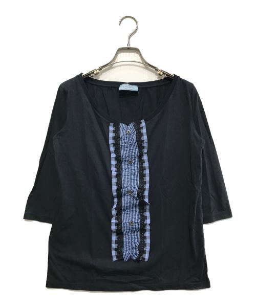 PRADA（プラダ）PRADA (プラダ) フリルチェックカットソー ネイビー サイズ:Sの古着・服飾アイテム