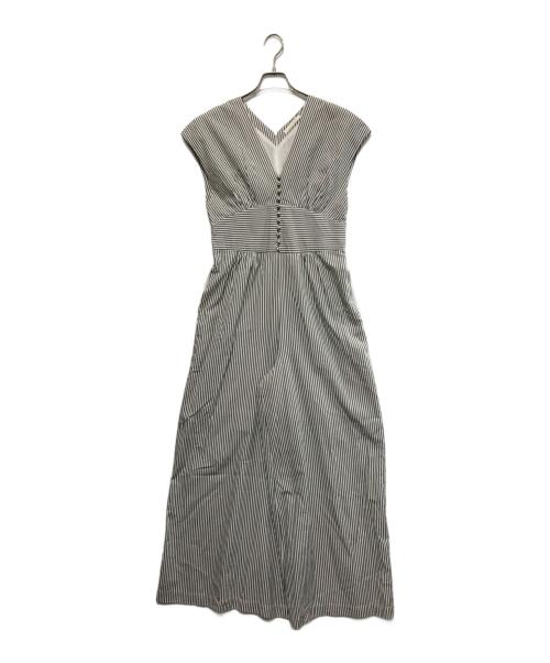 ne quittez pas（ヌキテパ）ne quittez pas (ヌキテパ) Yoko Yamashiro Poplin Stripe All In One(ヨウコヤマシロポプリンストライプオールインワン) ホワイト×グリーン サイズ:Mの古着・服飾アイテム