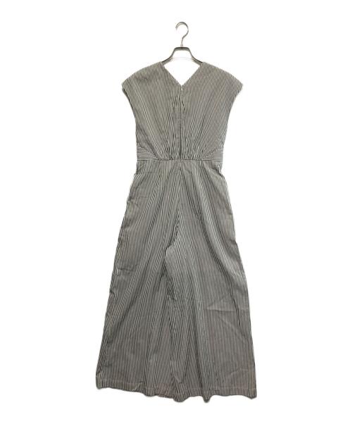 ne quittez pas（ヌキテパ）ne quittez pas (ヌキテパ) Yoko Yamashiro Poplin Stripe All In One(ヨウコヤマシロポプリンストライプオールインワン) ホワイト×グリーン サイズ:Mの古着・服飾アイテム