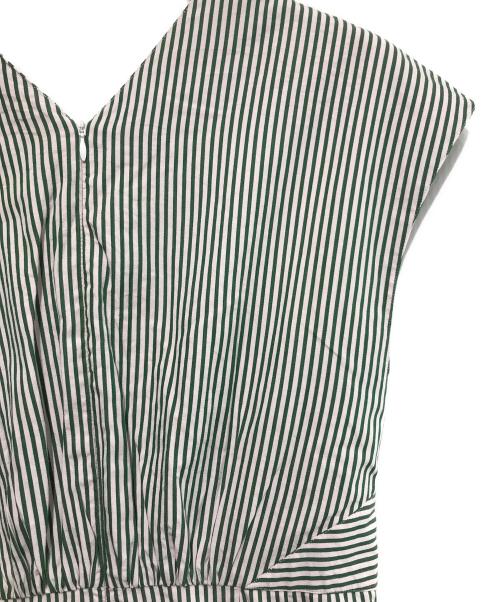 ne quittez pas（ヌキテパ）ne quittez pas (ヌキテパ) Yoko Yamashiro Poplin Stripe All In One(ヨウコヤマシロポプリンストライプオールインワン) ホワイト×グリーン サイズ:Mの古着・服飾アイテム