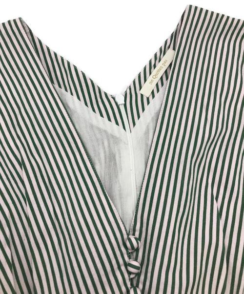 ne quittez pas（ヌキテパ）ne quittez pas (ヌキテパ) Yoko Yamashiro Poplin Stripe All In One(ヨウコヤマシロポプリンストライプオールインワン) ホワイト×グリーン サイズ:Mの古着・服飾アイテム