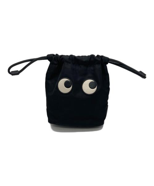 ANYA HINDMARCH（アニヤ・ハインドマーチ）ANYA HINDMARCH (アニヤハインドマーチ) アイズドローストリングポーチ ブラックの古着・服飾アイテム