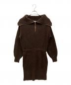 HER LIP TOハーリップトゥ）の古着「Half Zip Knit Mini Dress」｜ブラウン