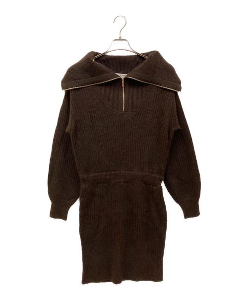 HER LIP TO（ハーリップトゥ）Her lip to (ハーリップトゥ) Half Zip Knit Mini Dress ブラウン サイズ:SIZE Mの古着・服飾アイテム