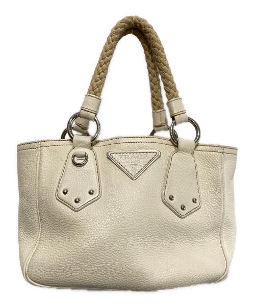 PRADA（プラダ）PRADA (プラダ) レザー編み込みハンドバッグ ベージュの古着・服飾アイテム