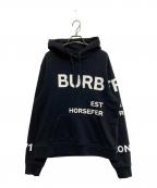 BURBERRY LONDONバーバリーロンドン）の古着「HORSEFERRY PRINT COTTON OVERSIZED HOODIE」｜ホワイト×ブラック
