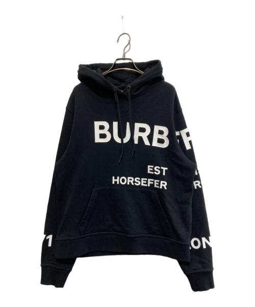 BURBERRY LONDON（バーバリーロンドン）BURBERRY LONDON (バーバリーロンドン) HORSEFERRY PRINT COTTON OVERSIZED HOODIE ホワイト×ブラック サイズ:Mの古着・服飾アイテム