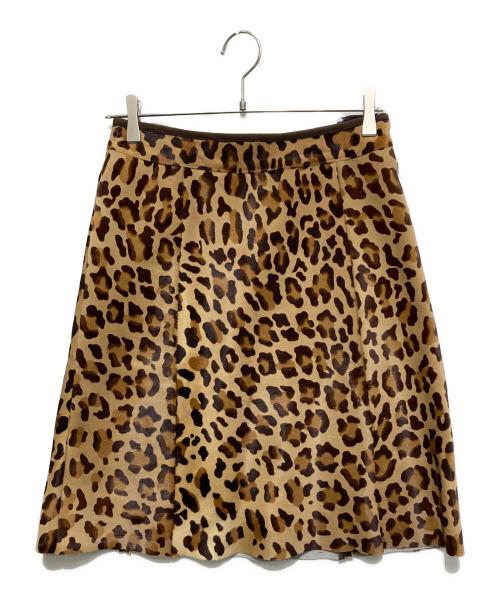 PRADA（プラダ）PRADA (プラダ) レオパードスウェードスカート ブラウン×ベージュ サイズ:Ｍの古着・服飾アイテム
