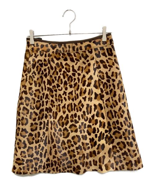 PRADA（プラダ）PRADA (プラダ) レオパードスウェードスカート ブラウン×ベージュ サイズ:Ｍの古着・服飾アイテム