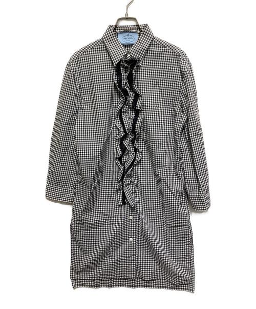 PRADA（プラダ）PRADA (プラダ) チェックシャツワンピース ホワイト×ブラック サイズ:36の古着・服飾アイテム