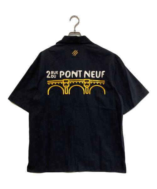 LOUIS VUITTON（ルイ ヴィトン）LOUIS VUITTON (ルイ ヴィトン) オープンカラーショートスリーブコットンシャツ ブラック サイズ:Mの古着・服飾アイテム