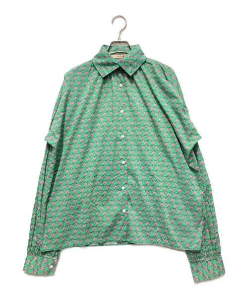 BACCA（バッカ）BACCA (バッカ) リバティプリント ギャザーブラウス グリーン×ピンク サイズ:36の古着・服飾アイテム