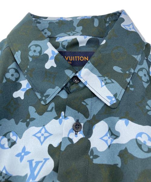 LOUIS VUITTON（ルイ ヴィトン）LOUIS VUITTON (ルイ ヴィトン) モノグラムカモレギュラーシルク長袖シャツ ネイビー×ブルー サイズ:Mの古着・服飾アイテム