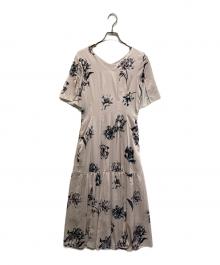HER LIP TO（ハーリップトゥ）の古着「Monochrome Peony Satin Dress（モノクローム ピオニーサテンドレス）」｜ライトピンク