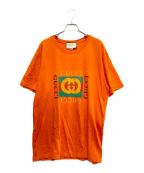 GUCCIグッチ）の古着「ヴィンテージグリッターロゴプリントダメージTシャツ」｜オレンジ
