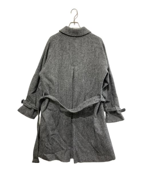 BEAMS F（ビームスエフ）BEAMS F (ビームスエフ) HARRIS TWEED ヘリンボーン シングル ラグランスリーブ コート グレー サイズ:38の古着・服飾アイテム