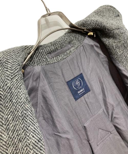 BEAMS F（ビームスエフ）BEAMS F (ビームスエフ) HARRIS TWEED ヘリンボーン シングル ラグランスリーブ コート グレー サイズ:38の古着・服飾アイテム