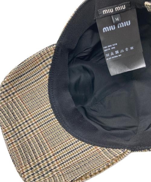 MIU MIU（ミュウミュウ）MIU MIU (ミュウミュウ) グレンチェックキャップ ブラウン サイズ:Mの古着・服飾アイテム