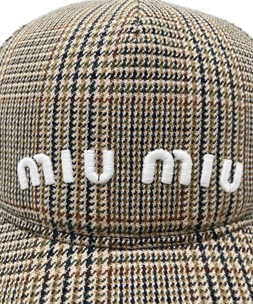 MIU MIU（ミュウミュウ）MIU MIU (ミュウミュウ) グレンチェックキャップ ブラウン サイズ:Mの古着・服飾アイテム
