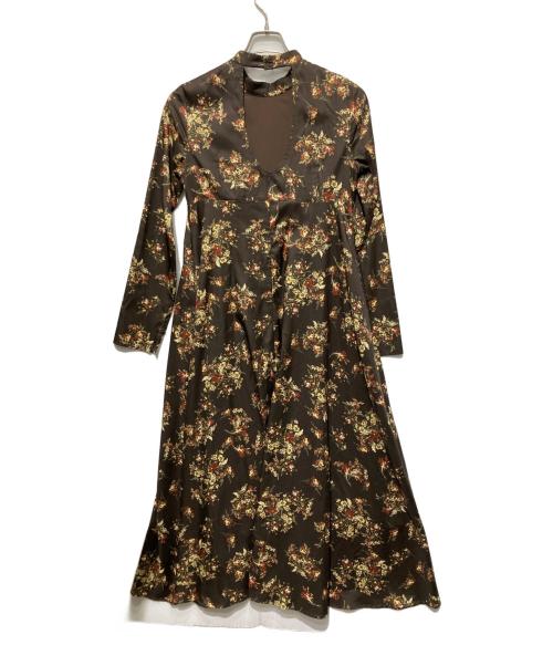 Ample（アンプル）ample (アンプル) 花柄ワンピース ブラウン サイズ:9の古着・服飾アイテム