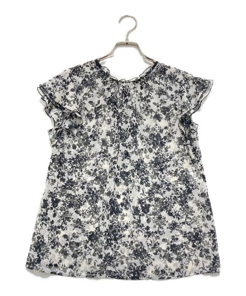 ANAYI（アナイ）ANAYI (アナイ) モノトーンシルエットプリントラッフルブラウス ホワイト×ブラック サイズ:38の古着・服飾アイテム