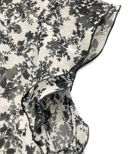 ANAYI（アナイ）ANAYI (アナイ) モノトーンシルエットプリントラッフルブラウス ホワイト×ブラック サイズ:38の古着・服飾アイテム