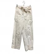 DRAWERドゥロワー）の古着「シルクギャバジンベルトワイドパンツ」｜ホワイト