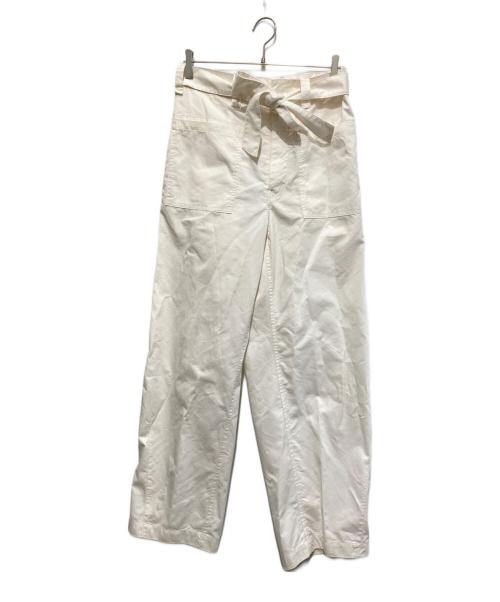 DRAWER（ドゥロワー）DRAWER (ドゥロワー) シルクギャバジンベルトワイドパンツ ホワイト サイズ:38の古着・服飾アイテム