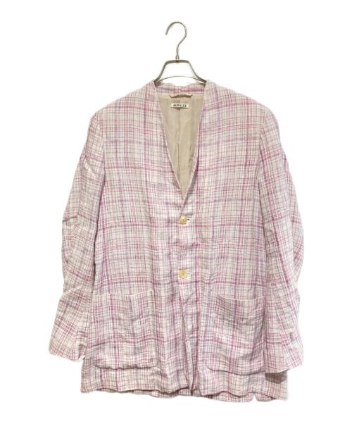 AURALEE（オーラリー）AURALEE (オーラリー) SILK CHECK NO COLLAR JACKET ピンク サイズ:1の古着・服飾アイテム