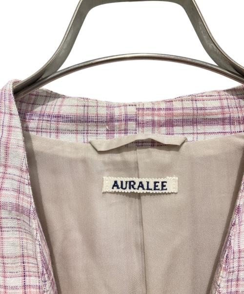 AURALEE（オーラリー）AURALEE (オーラリー) SILK CHECK NO COLLAR JACKET ピンク サイズ:1の古着・服飾アイテム
