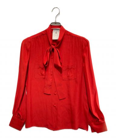 Vintage シャネル シャツ ブラウス ストライプ ココマーク M相当 赤 CHANEL - Vintage シャネル シャツ ブラウス ストライプ ココマーク M